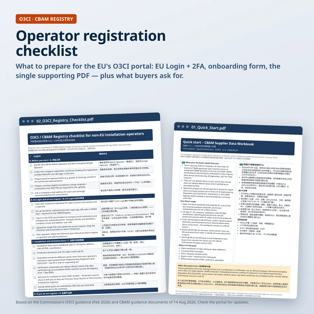 O3CI registry checklist and quick-start guide