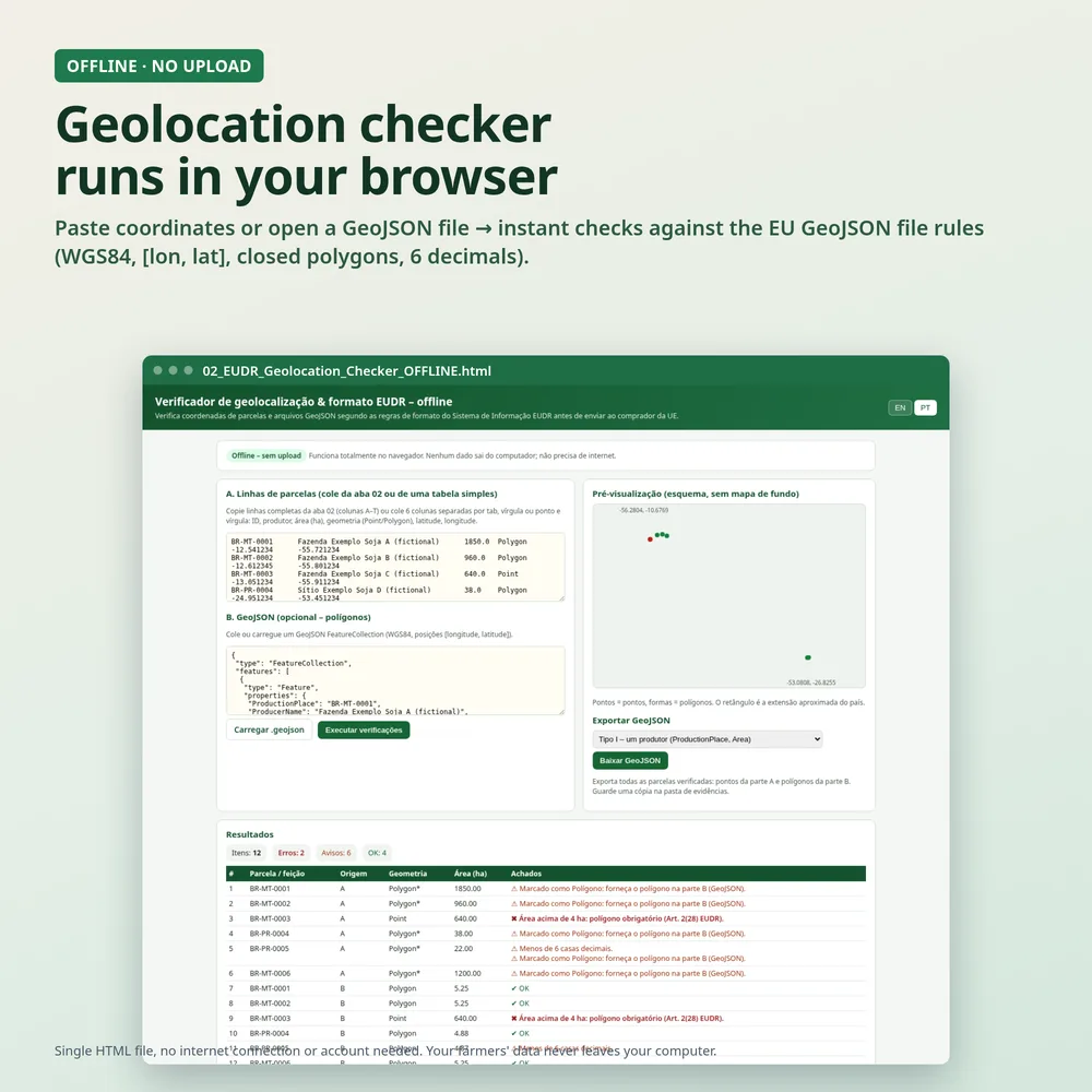 Offline EUDR geolocation checker running in the browser